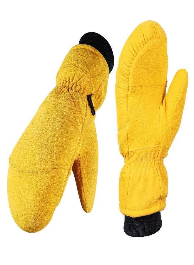 SKYDEER Full Genuine Deerskin Suede Leather Mittens with Pile Lining, Winter Gloves for Cold Weather Work and Ski (SD8677M/L) - Image 3